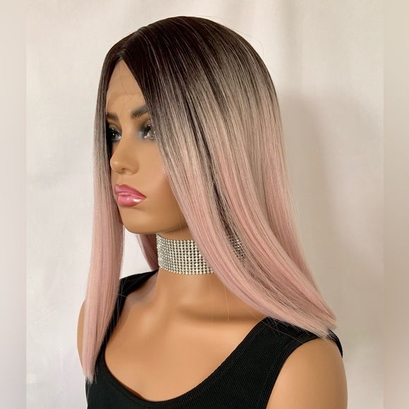 Very Pretty 16” Ombre Pearl Pink Premium Fiber Lace Front Wig - Picture 6 of 9